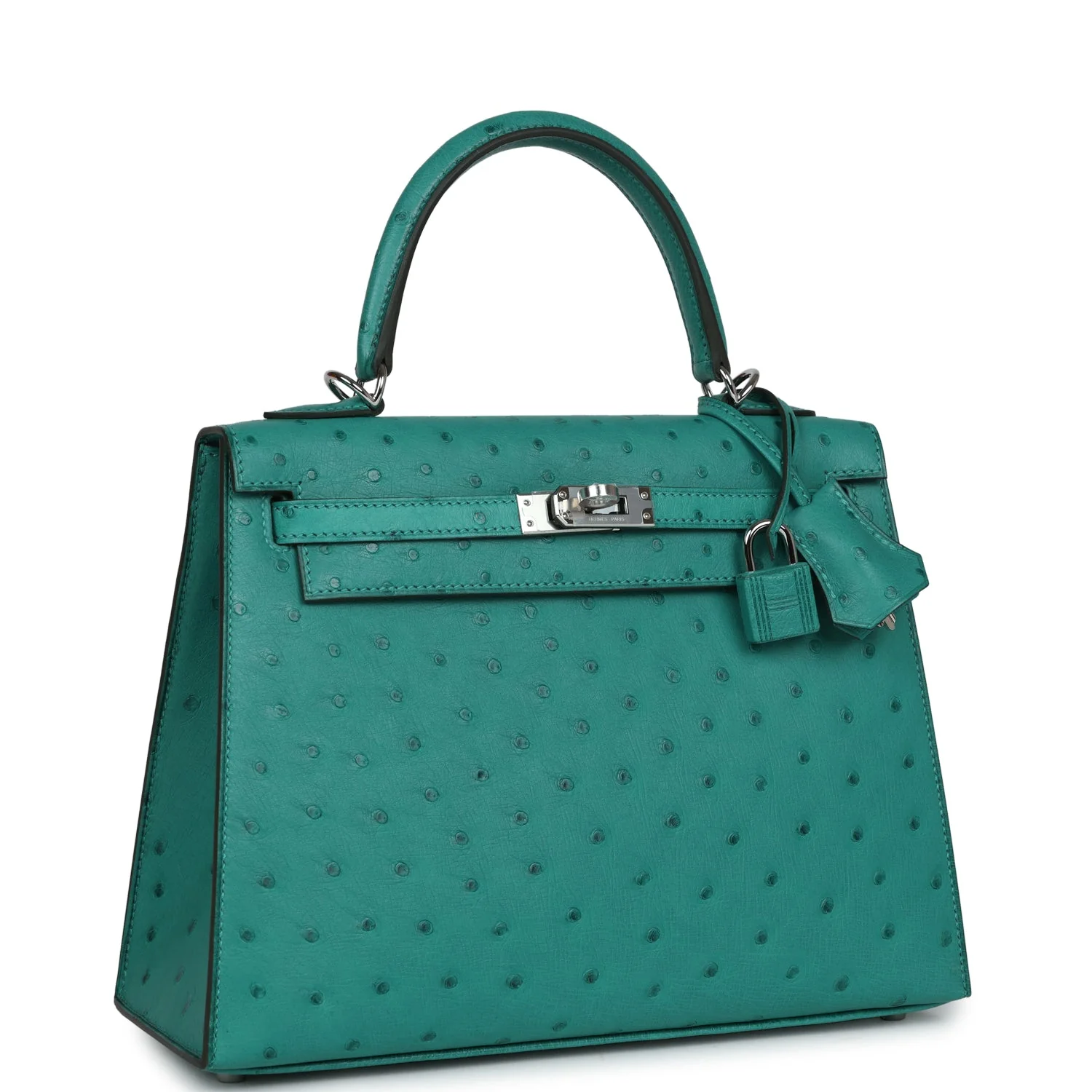 Replicate Hermes Kelly Sellier 25 Vert Verone Ostrich Palladium Hardware(1:1 replica)