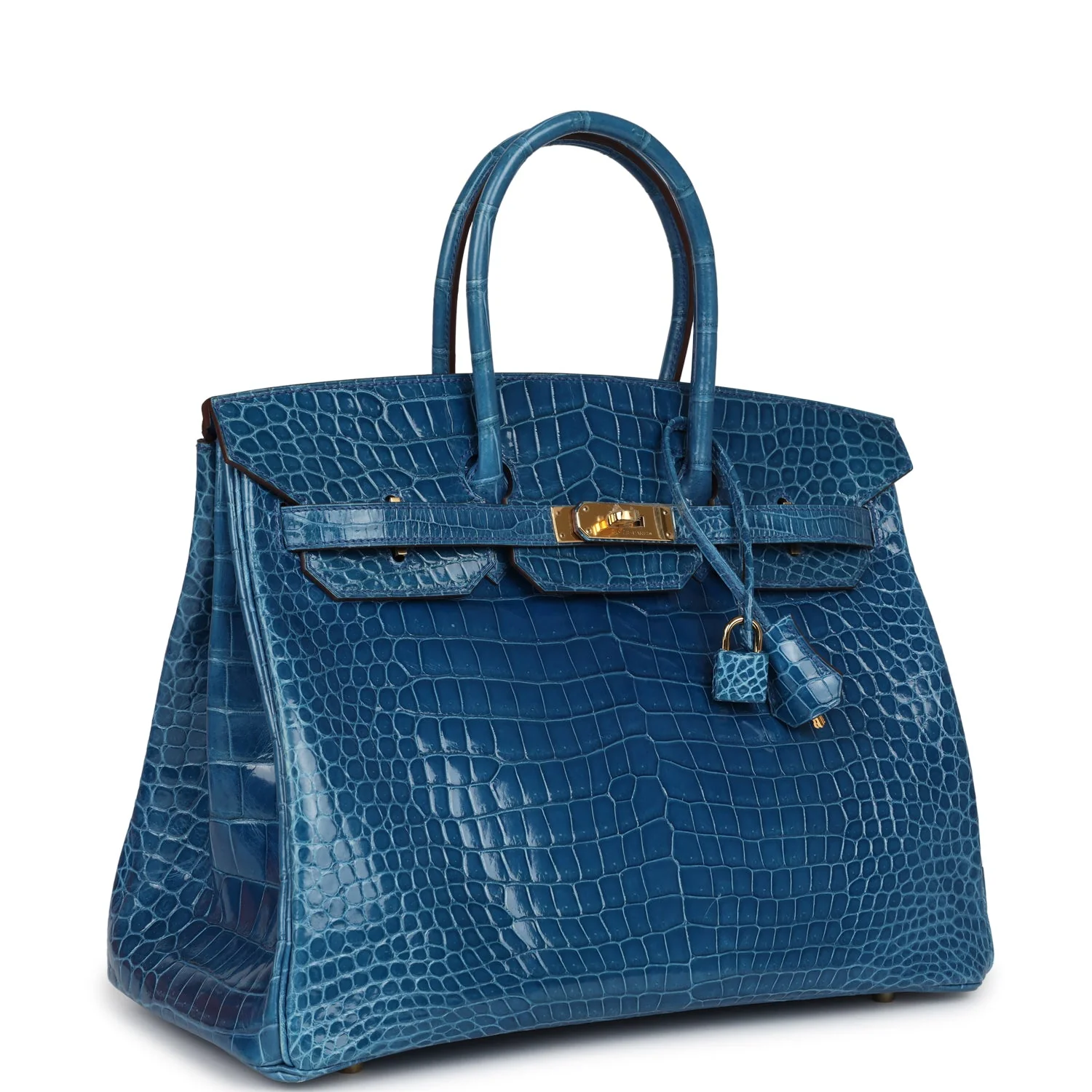 Replicate Hermes Birkin 35 Bleu Mykonos Shiny Porosus Crocodile Gold Hardware(1:1 replica)
