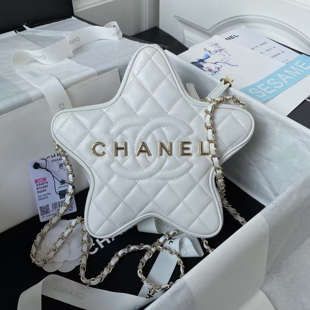 Replicate Chanel 24C AS4579 Star Bag White Lambskin Light Gold Hardware(1:1 replica)