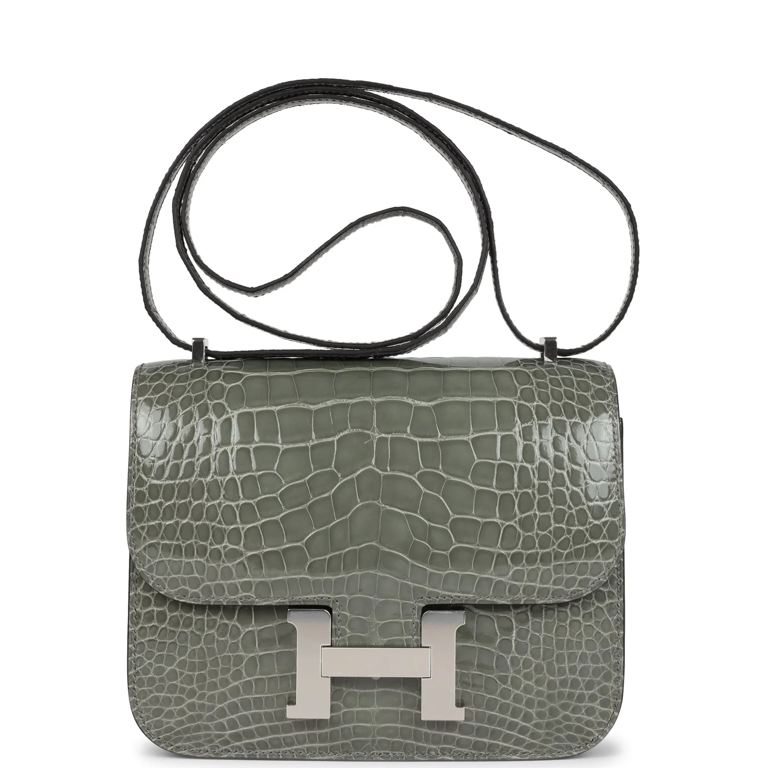 Replicate Hermes Constance 18 Gris Ciment Shiny Alligator Palladium Hardware(1:1 replica)