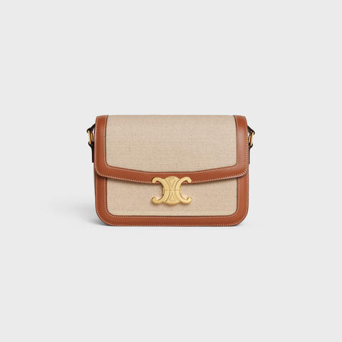 Replicate CLASSIQUE TRIOMPHE BAG IN TEXTILE AND CALFSKIN NATURAL / TAN(1:1 replica)