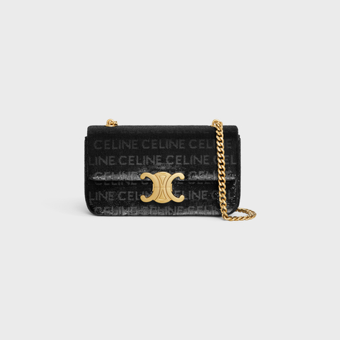 Replicate CHAIN SHOULDER BAG CLAUDE IN SEQUINS WITH CELINE ALL-OVER BLACK(1:1 replica)