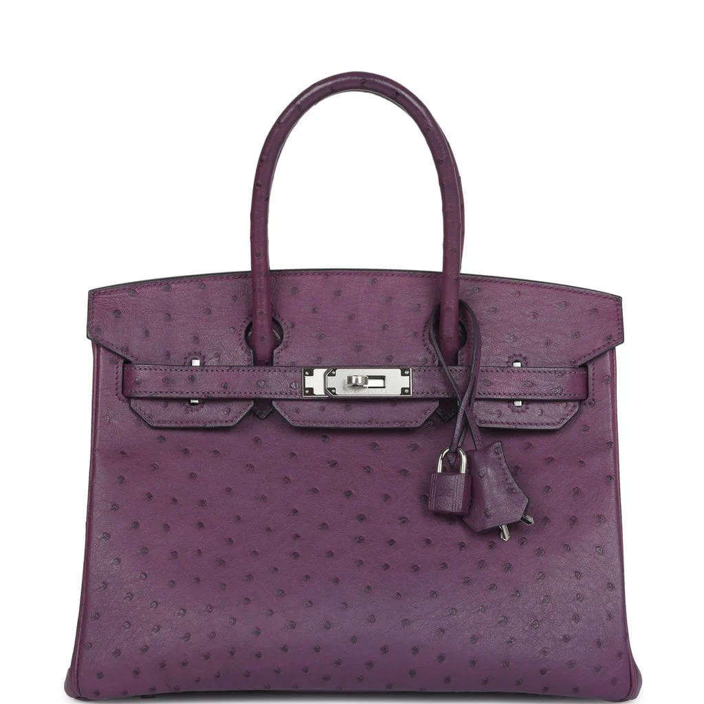 Replicate Hermes Birkin 30 Violet Ostrich Palladium Hardware(1:1 replica)