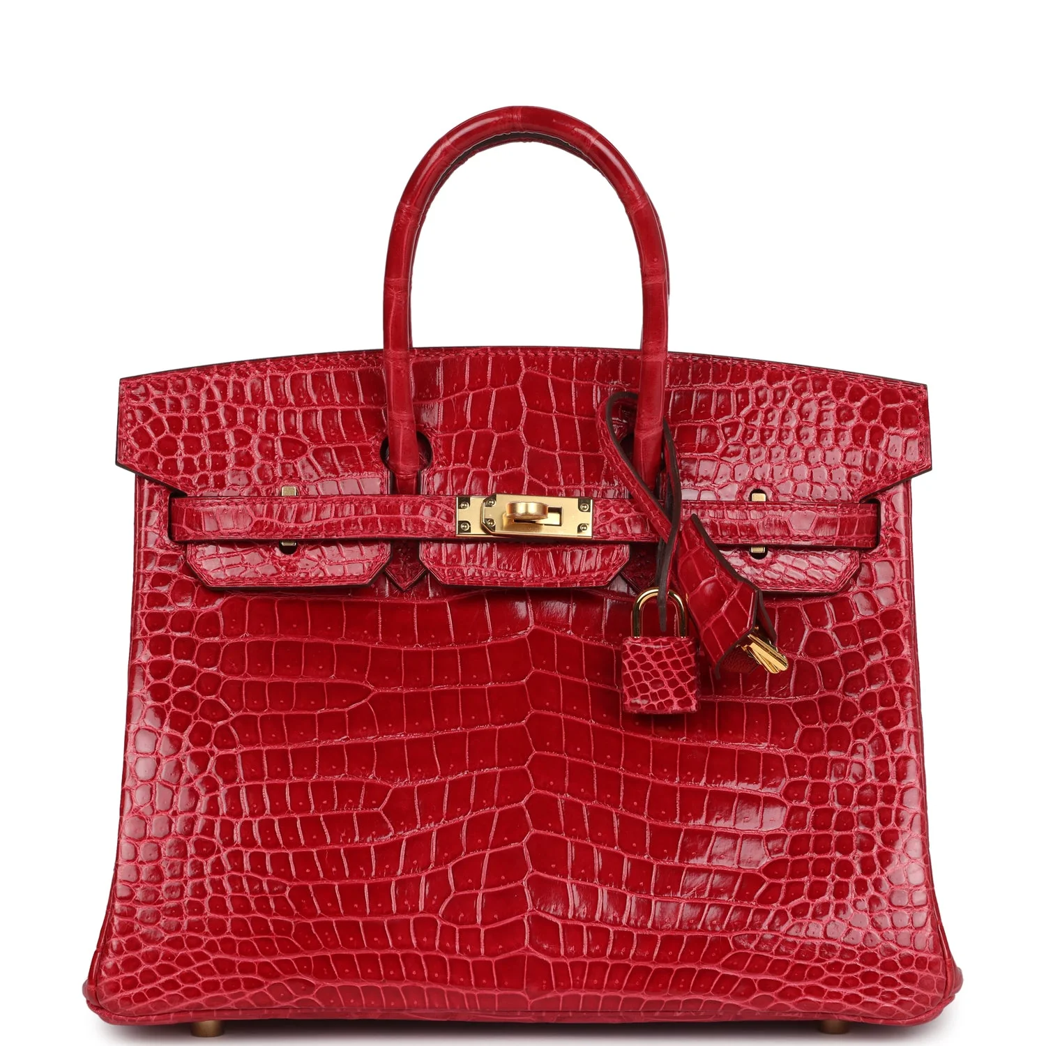 Replicate Hermes Birkin 25 Braise Shiny Porosus Crocodile Gold Hardware(1:1 replica)