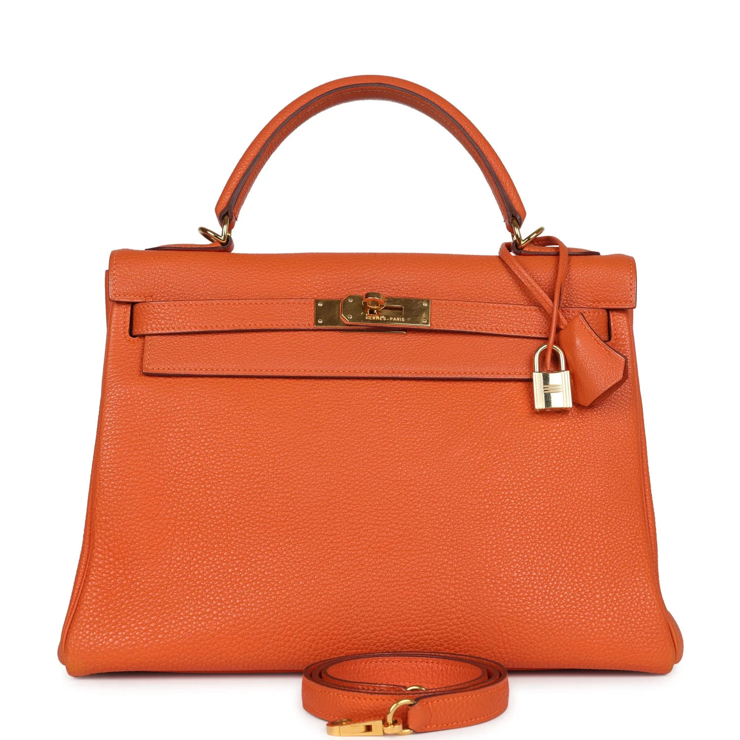 Replicate Vintage Hermes Kelly Retourne 32 Orange Togo Gold Hardware(1:1 replica)