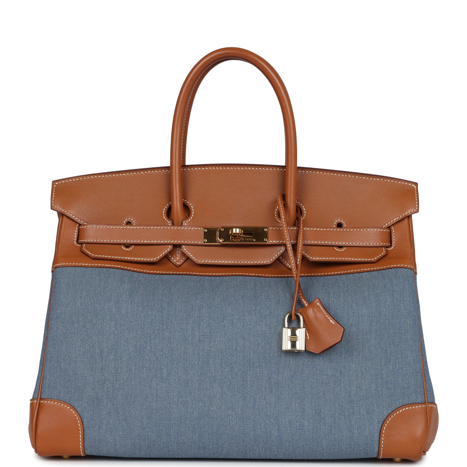 Replicate Vintage Hermes Birkin 35 Blue Denim and Gold Gulliver Gold Hardware(1:1 replica)
