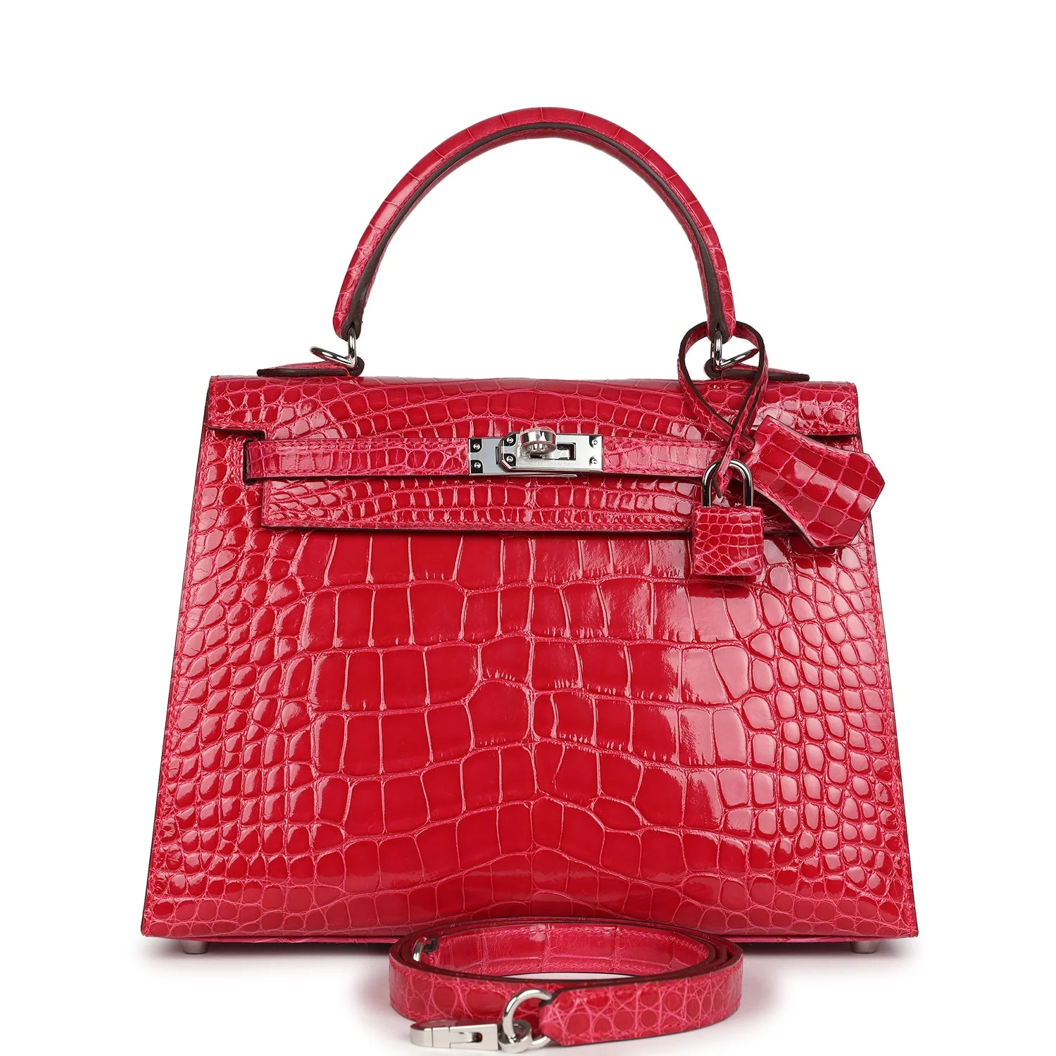 Replicate Hermes Kelly Sellier 25 Rose Extreme Shiny Alligator Palladium Hardware(1:1 replica)