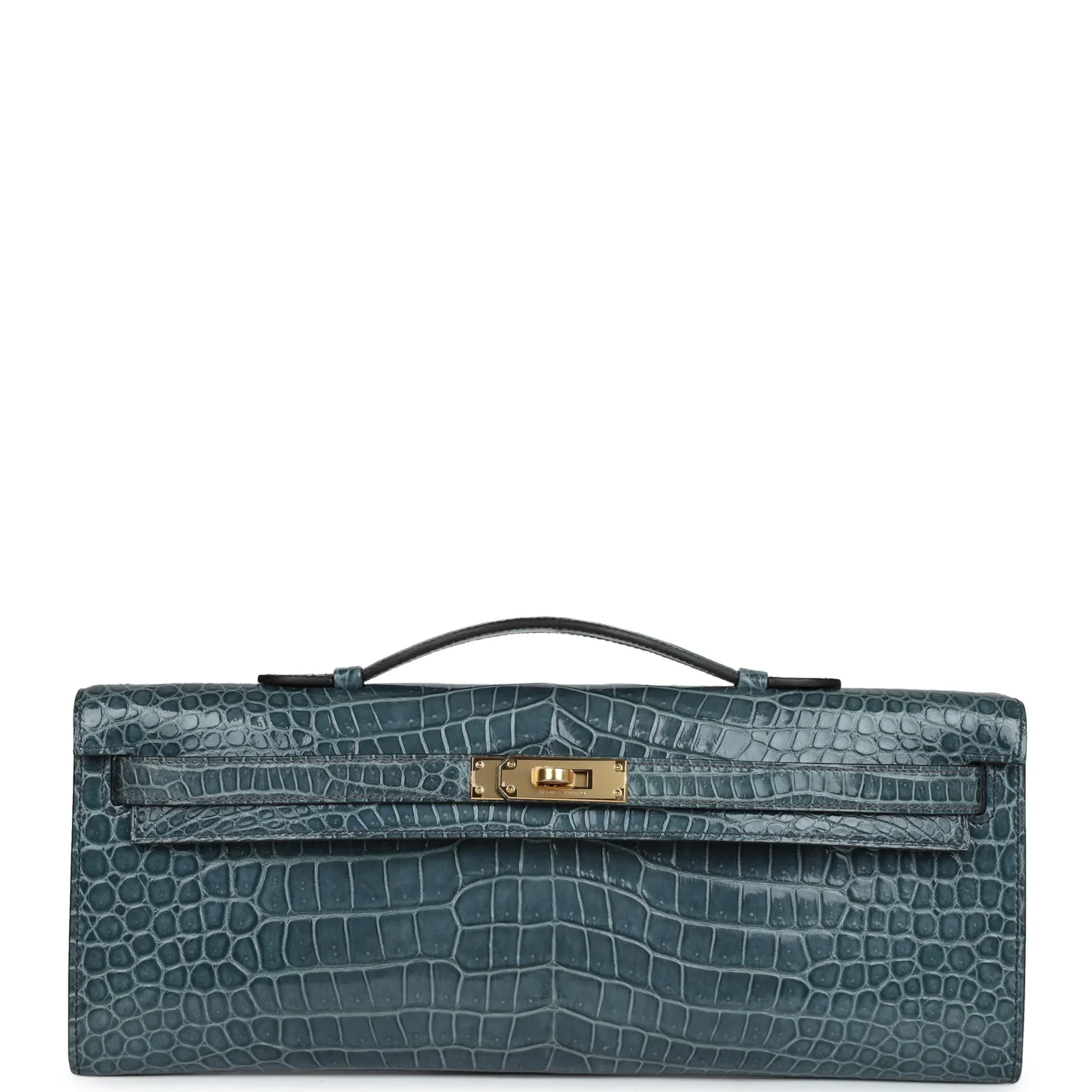 Replicate Hermes Kelly Cut Bleu Jean Shiny Porosus Crocodile Gold Hardware(1:1 replica)