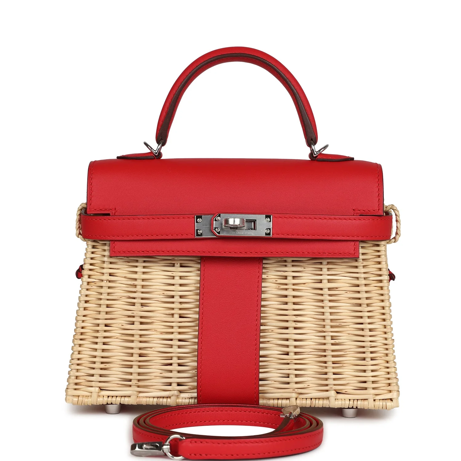 Replicate Hermes Mini Picnic Kelly 20 Rouge De Coeur Swift Palladium Hardware(1:1 replica)