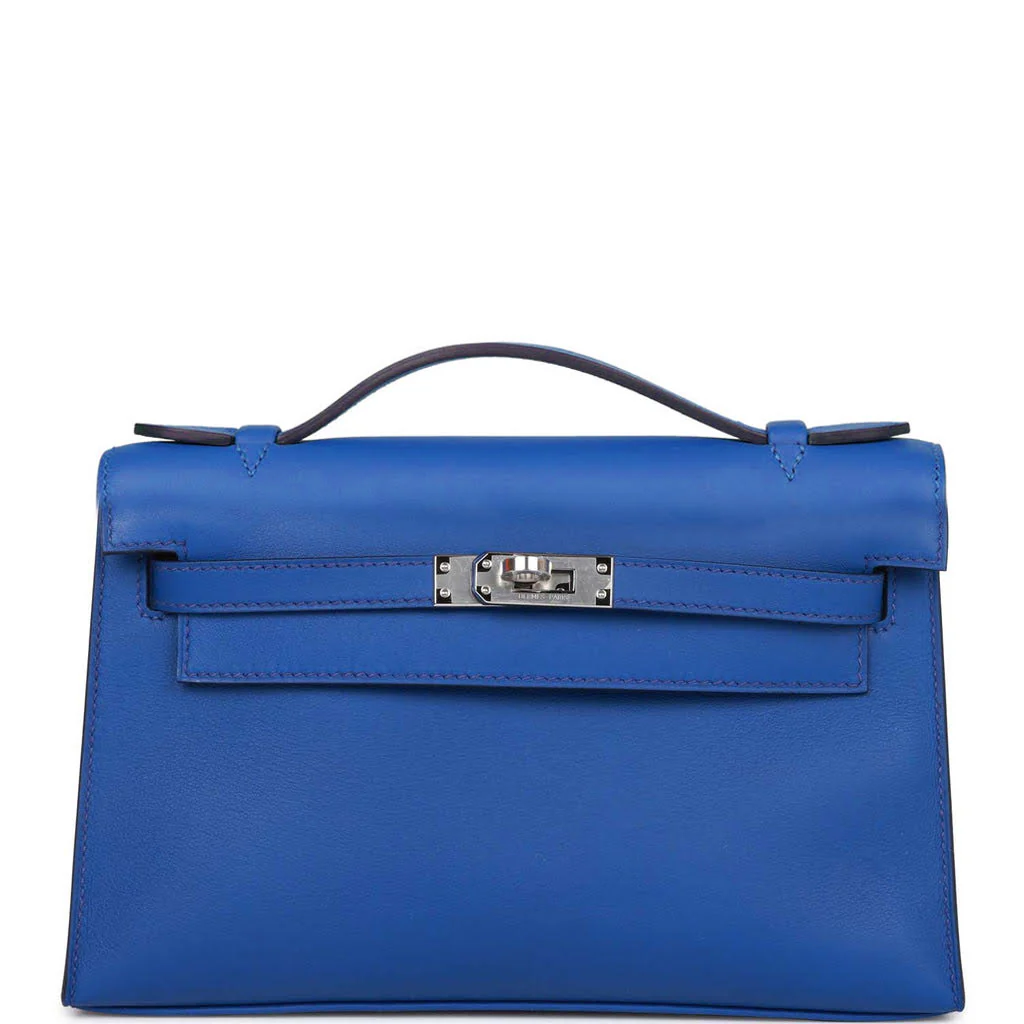 Replicate Hermes Kelly Pochette Bleu Royal Swift Palladium Hardware(1:1 replica)