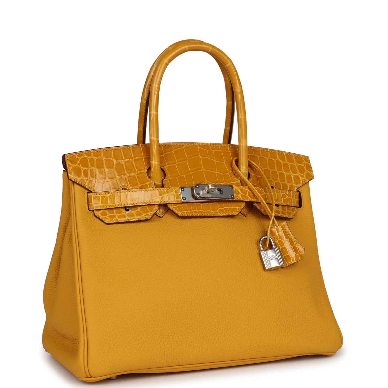Replicate Hermes Birkin 30 Jaune Ambre Shiny Niloticus Crocodile and Togo Touch Palladium Hardware(1:1 replica)