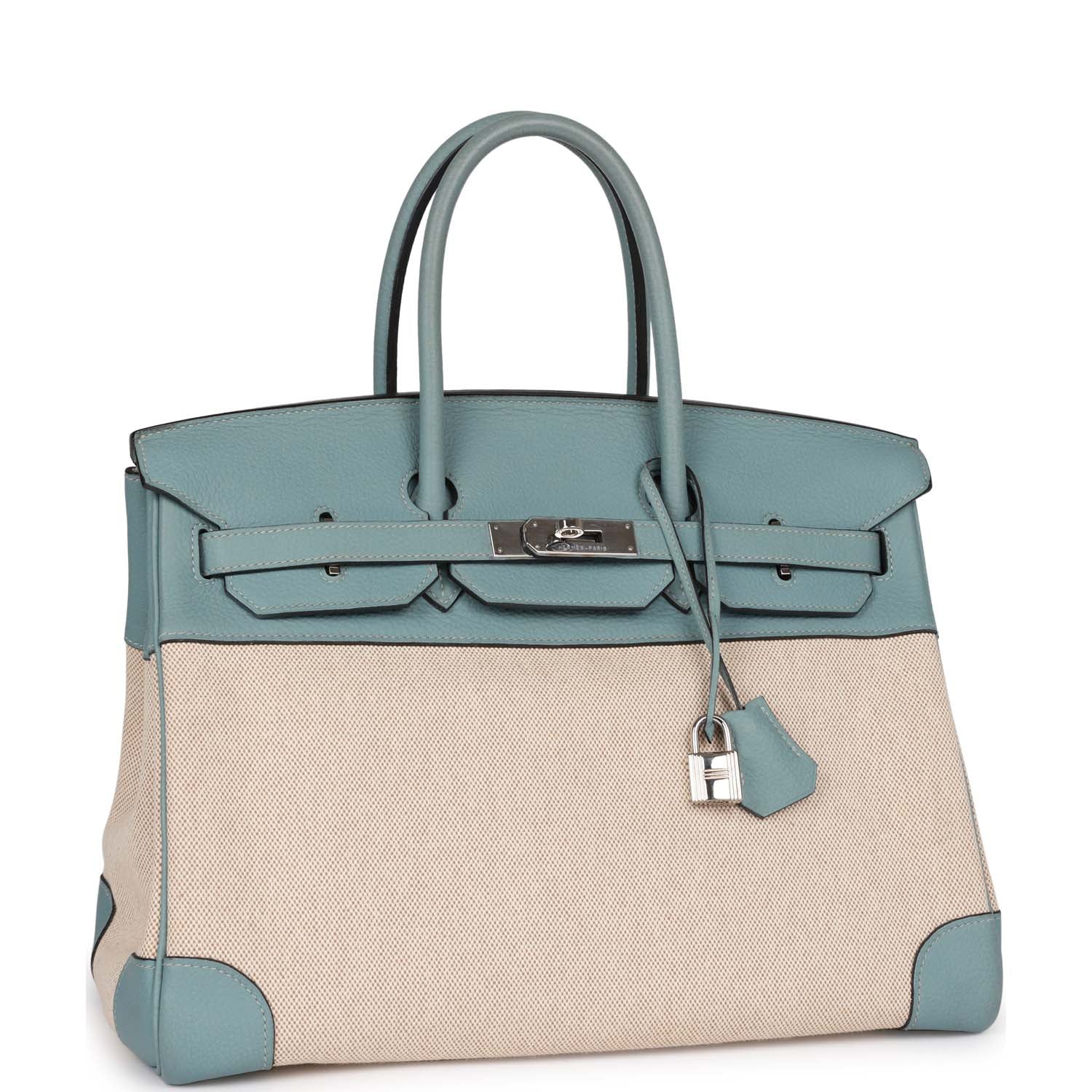 Replicate Hermes Birkin 35 Toile H and Ciel Clemence Palladium Hardware(1:1 replica)