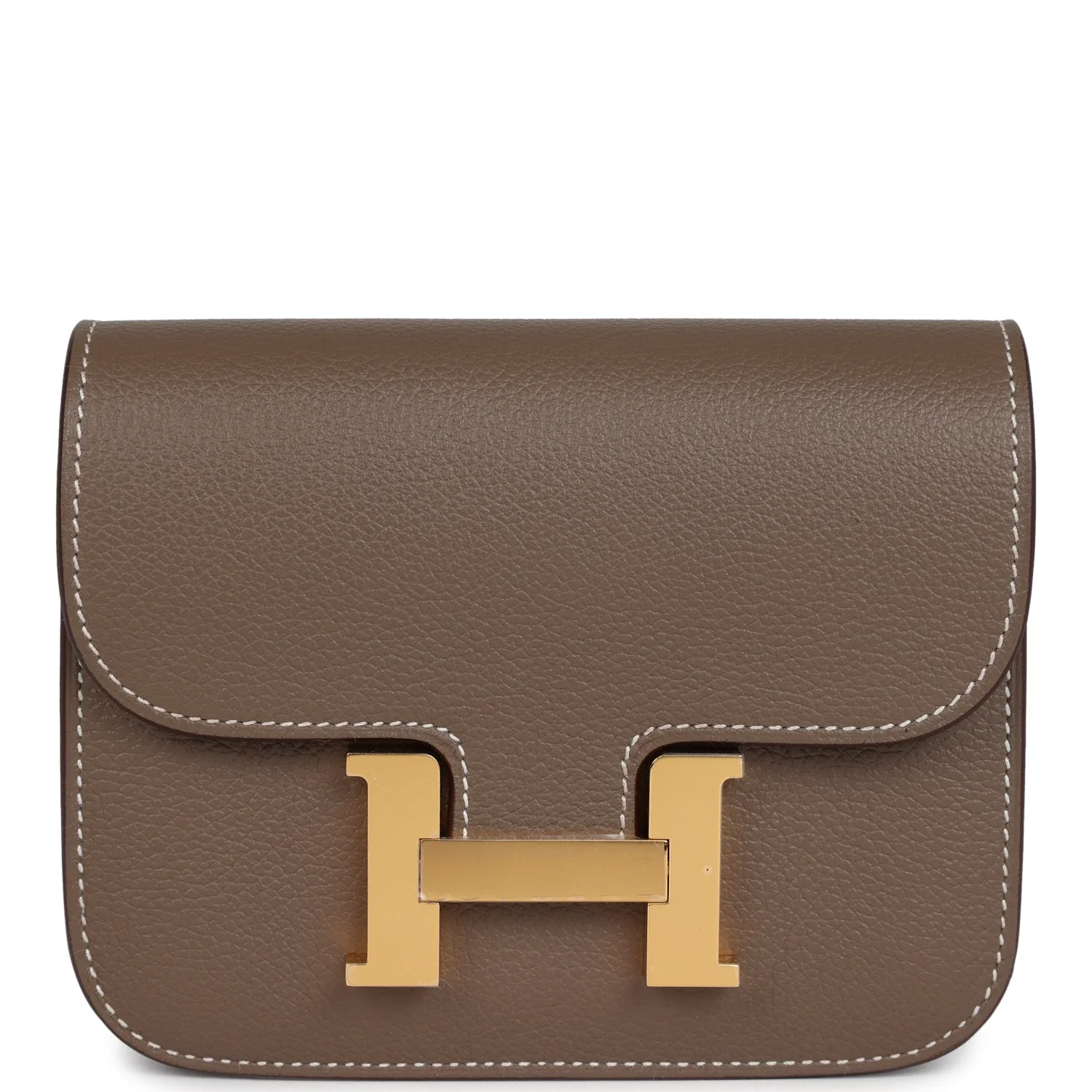 Replicate Hermes Constance Slim Wallet Etoupe Evercolor Gold Hardware(1:1 replica)