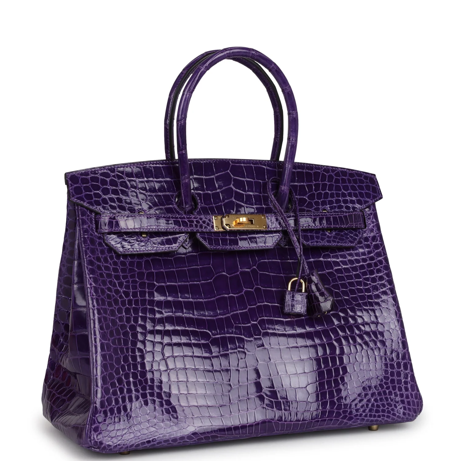 Replicate Hermes Birkin 35 Ultraviolet Shiny Porosus Crocodile Gold Hardware(1:1 replica)