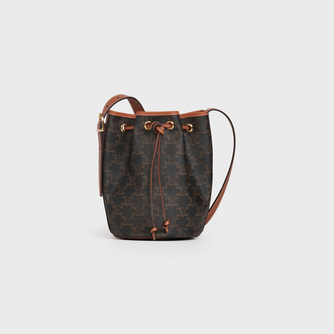 Replicate SMALL DRAWSTRING BAG IN TRIOMPHE CANVAS AND CALFSKIN TAN(1:1 replica)