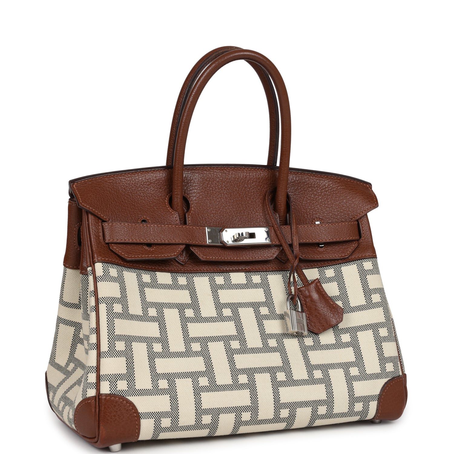 Replicate Hermes Birkin 30 Marron D'Inde Buffalo and Mosaique Canvas Palladium Hardware(1:1 replica)