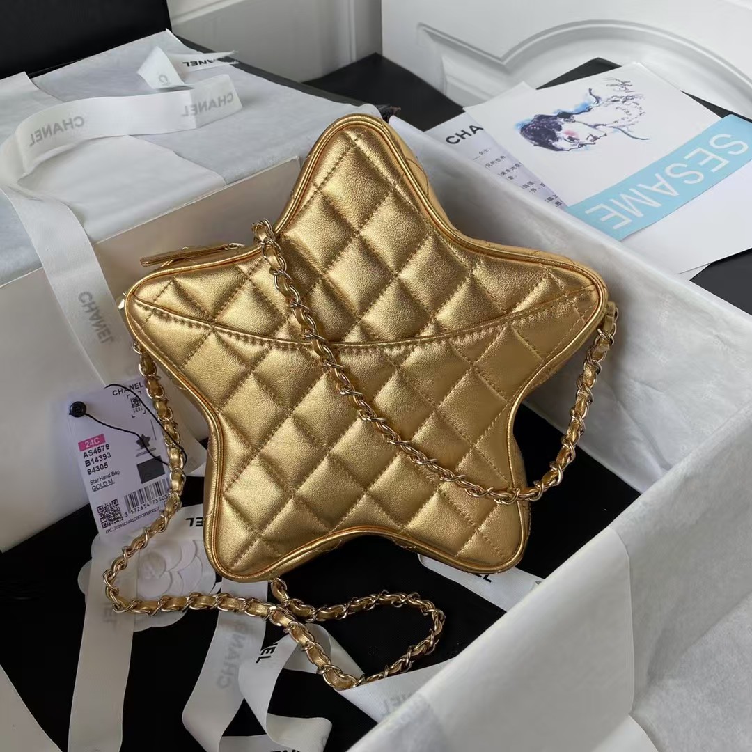 Replicate Chanel 24C AS4579 Star Bag Metallic Gold Lambskin Gold Hardware(1:1 replica)