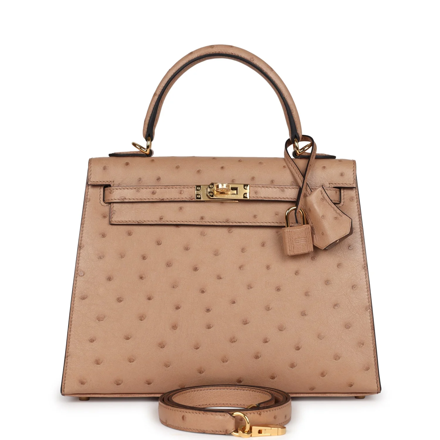 Replicate Hermes Kelly Sellier 25 Chai Ostrich Gold Hardware(1:1 replica)