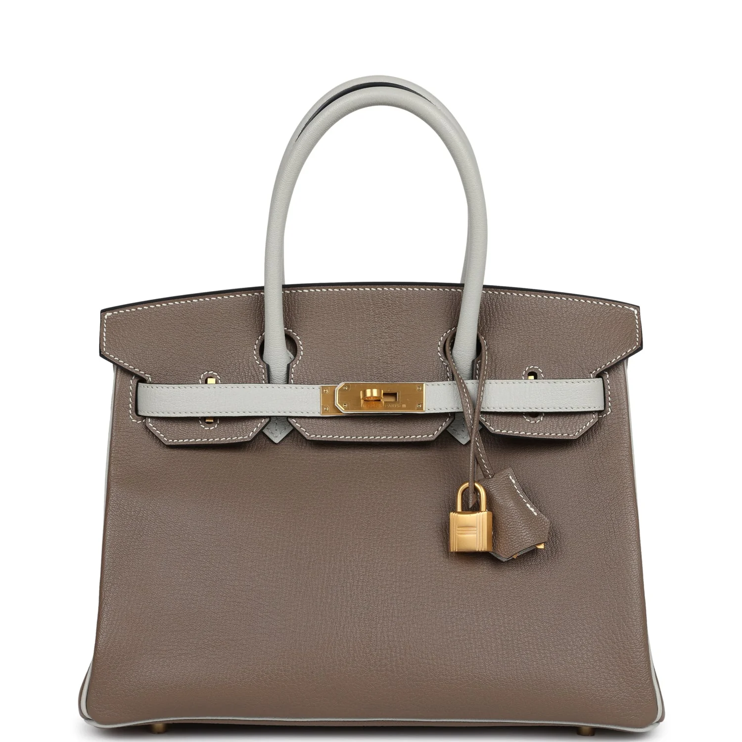 Replicate Hermes Special Order (HSS) Birkin 30 Etoupe and Gris Perle Chevre Brushed Gold Hardware(1:1 replica)