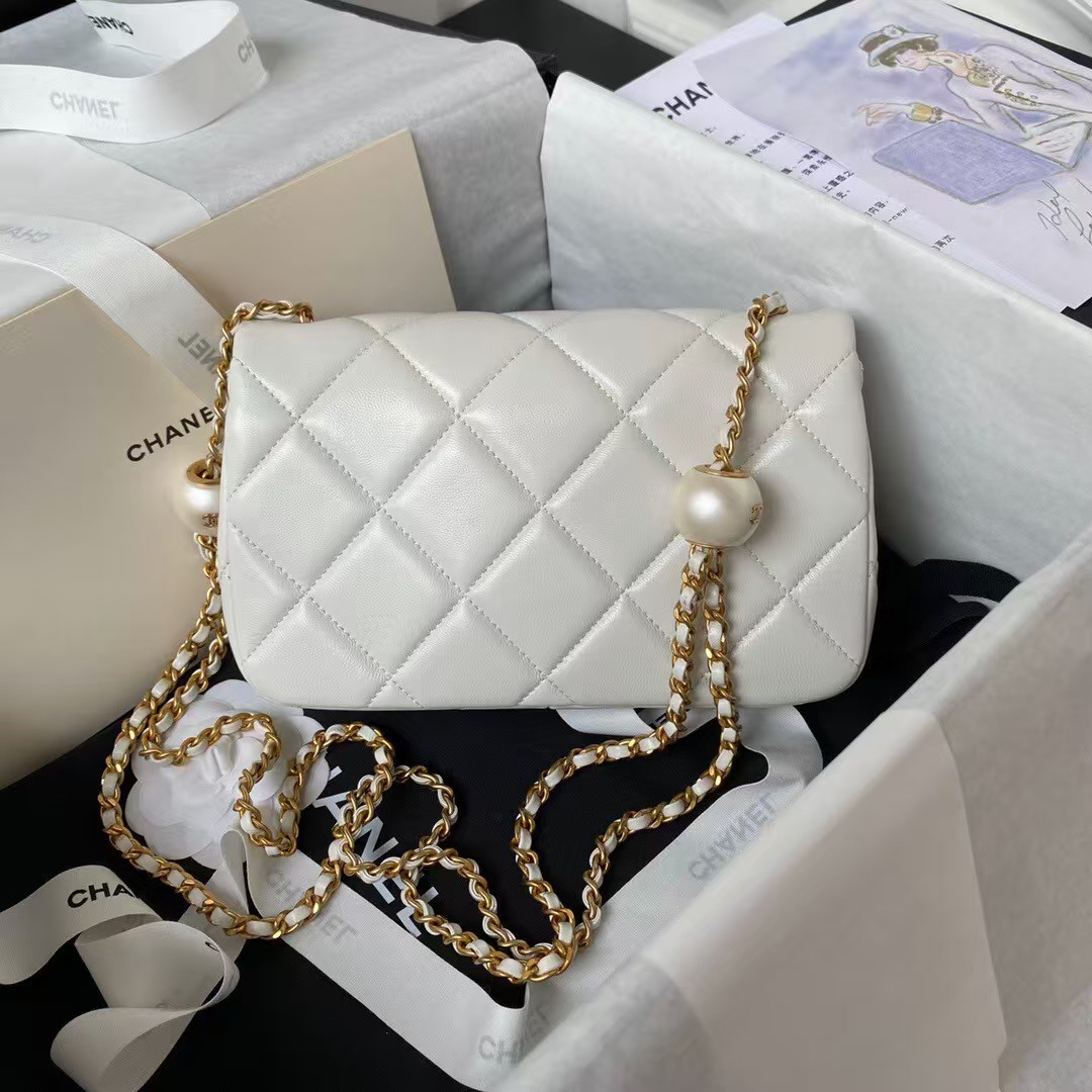 Replicate Chanel AS4861 Small Flap Bag Pearl Lambskin Faux Pearl   Gold Metal White(1:1 replica)