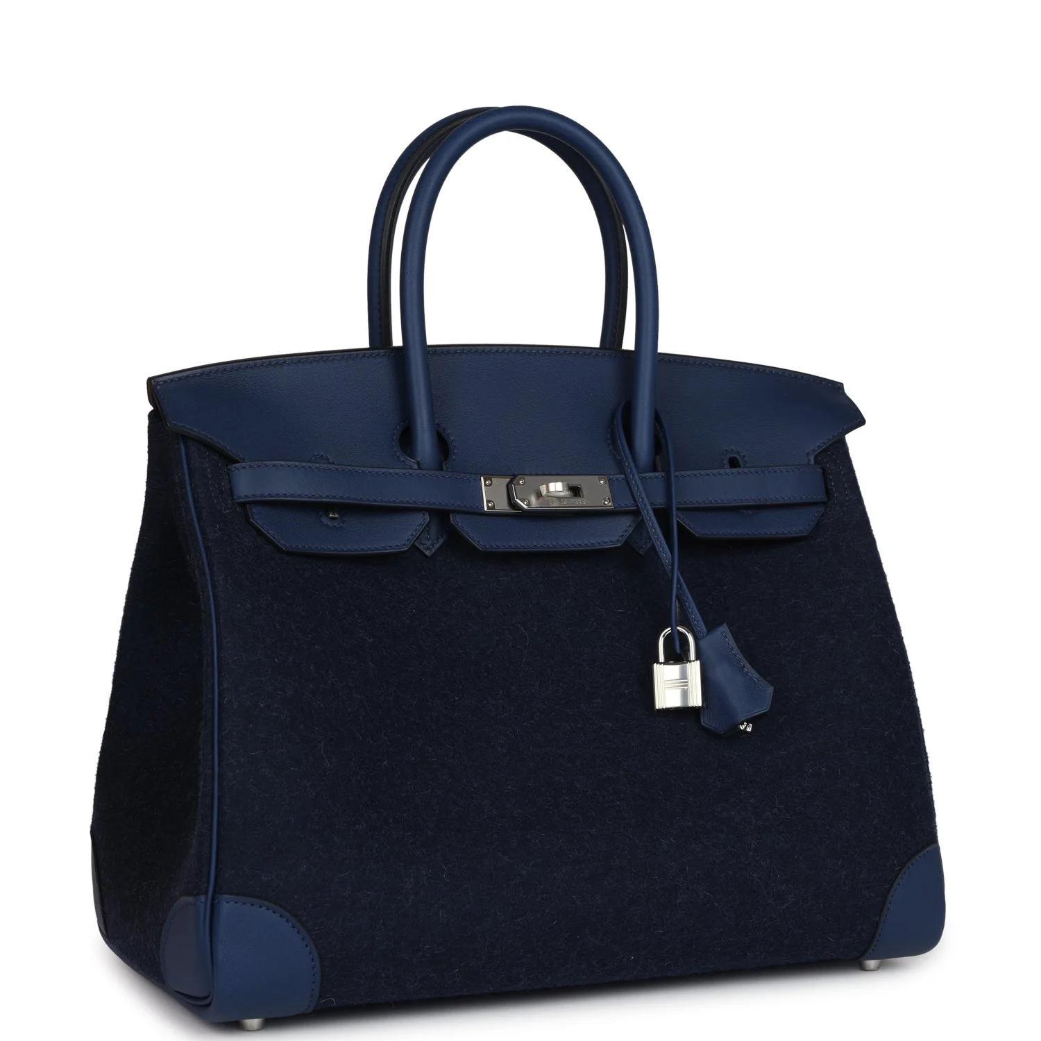 Replicate Hermes Birkin 35 Bleu Nuit Feutre Wool and Bleu De Malte Swift Palladium Hardware(1:1 replica)
