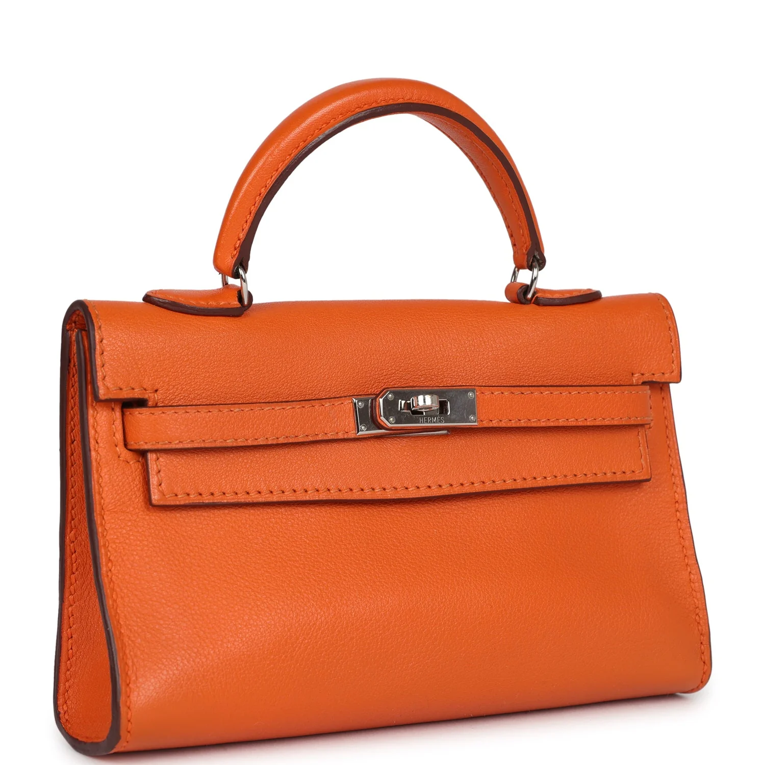 Replicate Hermes Micro Kelly 15 Orange Swift Palladium Hardware(1:1 replica)