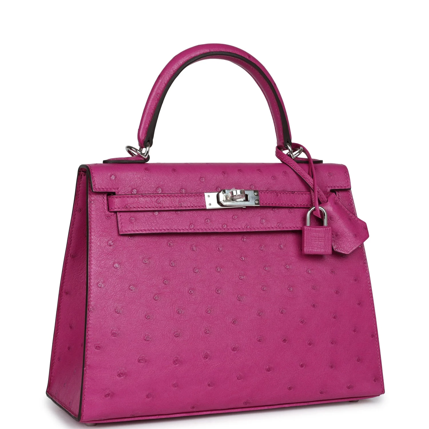 Replicate Hermes Kelly Sellier 25 Rose Pourpre Ostrich Palladium Hardware(1:1 replica)