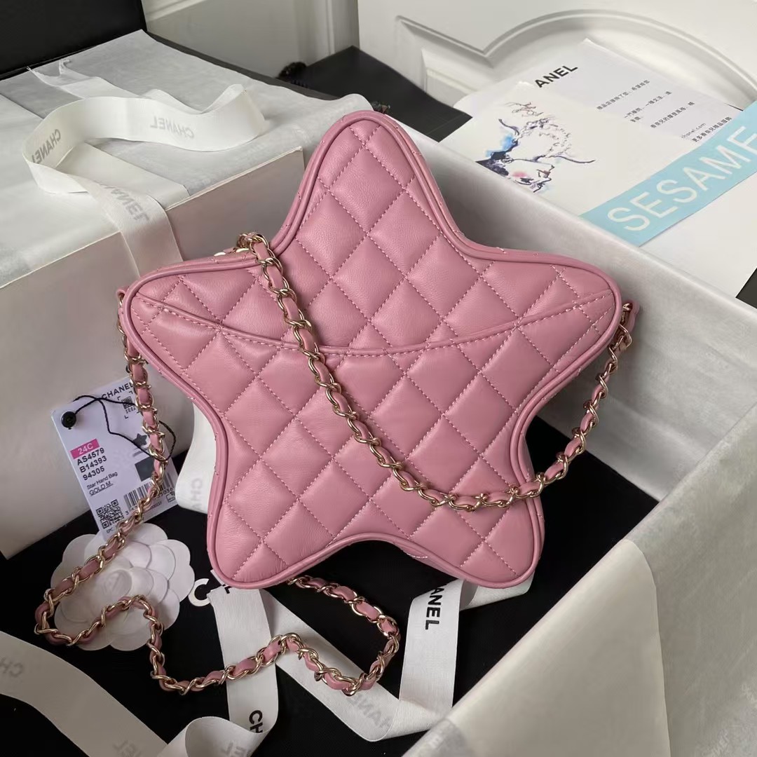 Replicate Chanel 24C AS4579 Star Bag Pink Lambskin Light Gold Hardware(1:1 replica)