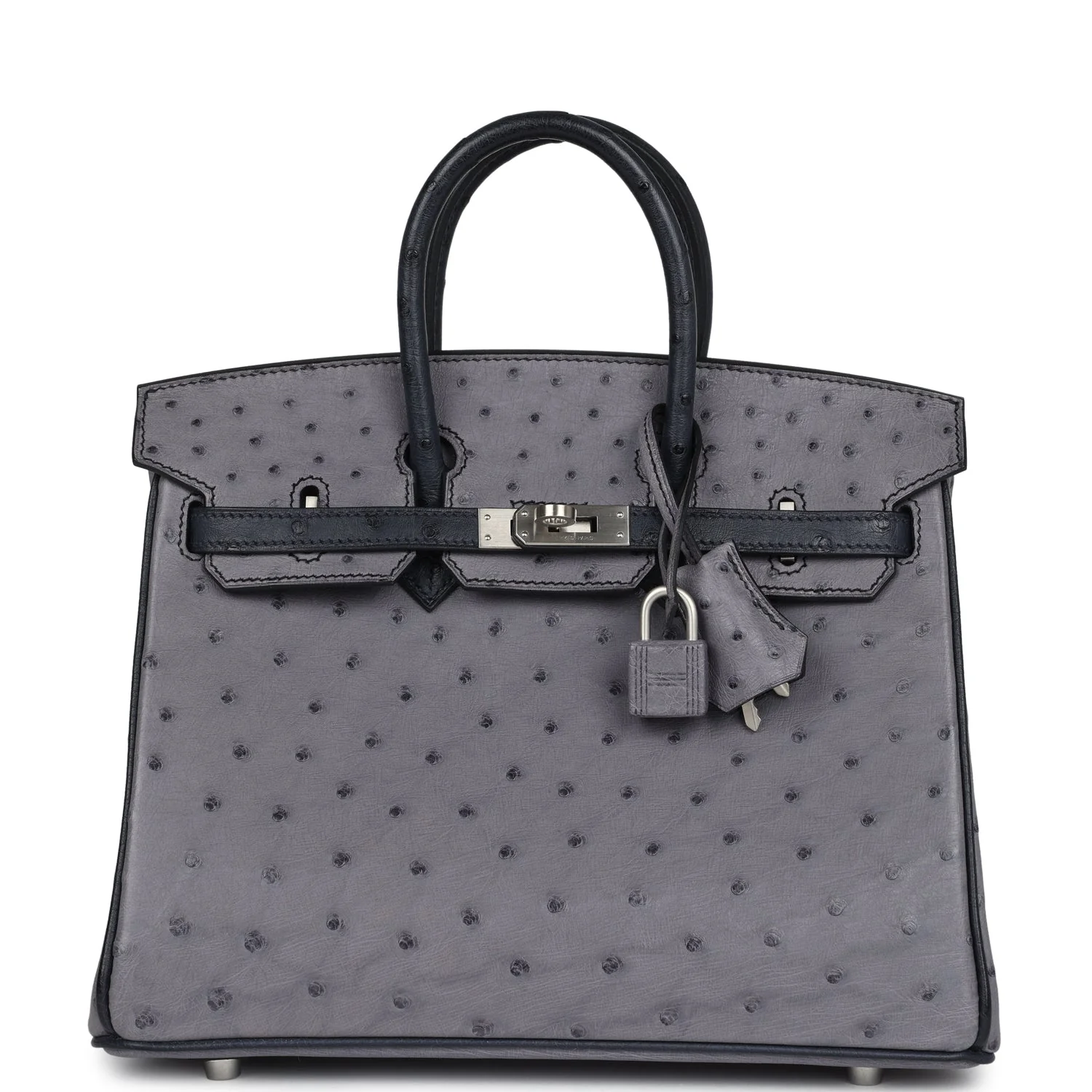 Replicate Hermes Special Order (HSS) Birkin 25 Gris Agate and Bleu Indigo Ostrich Brushed Palladium Hardware(1:1 replica)