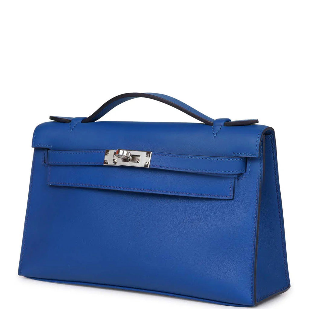 Replicate Hermes Kelly Pochette Bleu Royal Swift Palladium Hardware(1:1 replica)