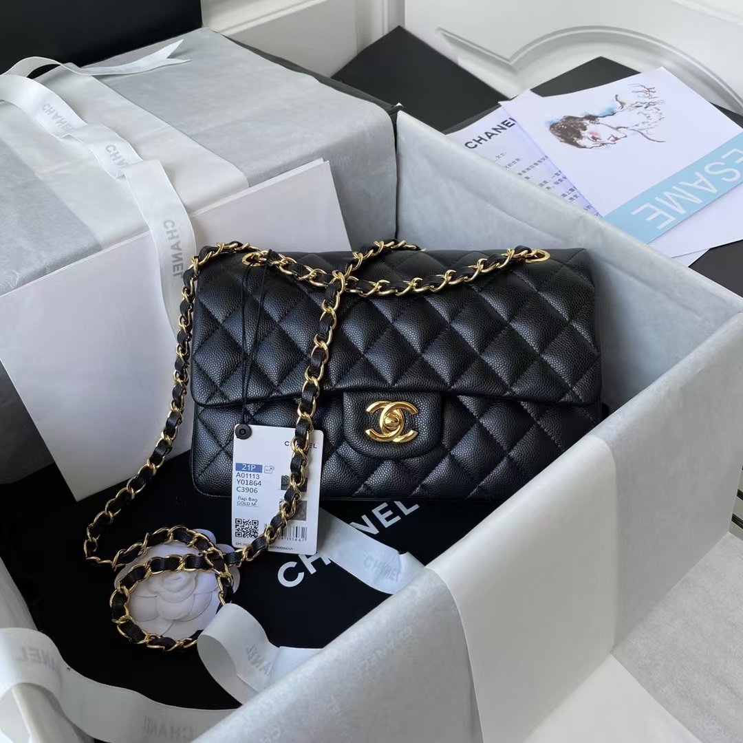Replicate Chanel Small Classic Handbag Caviar Gold Hardware(1:1 replica)