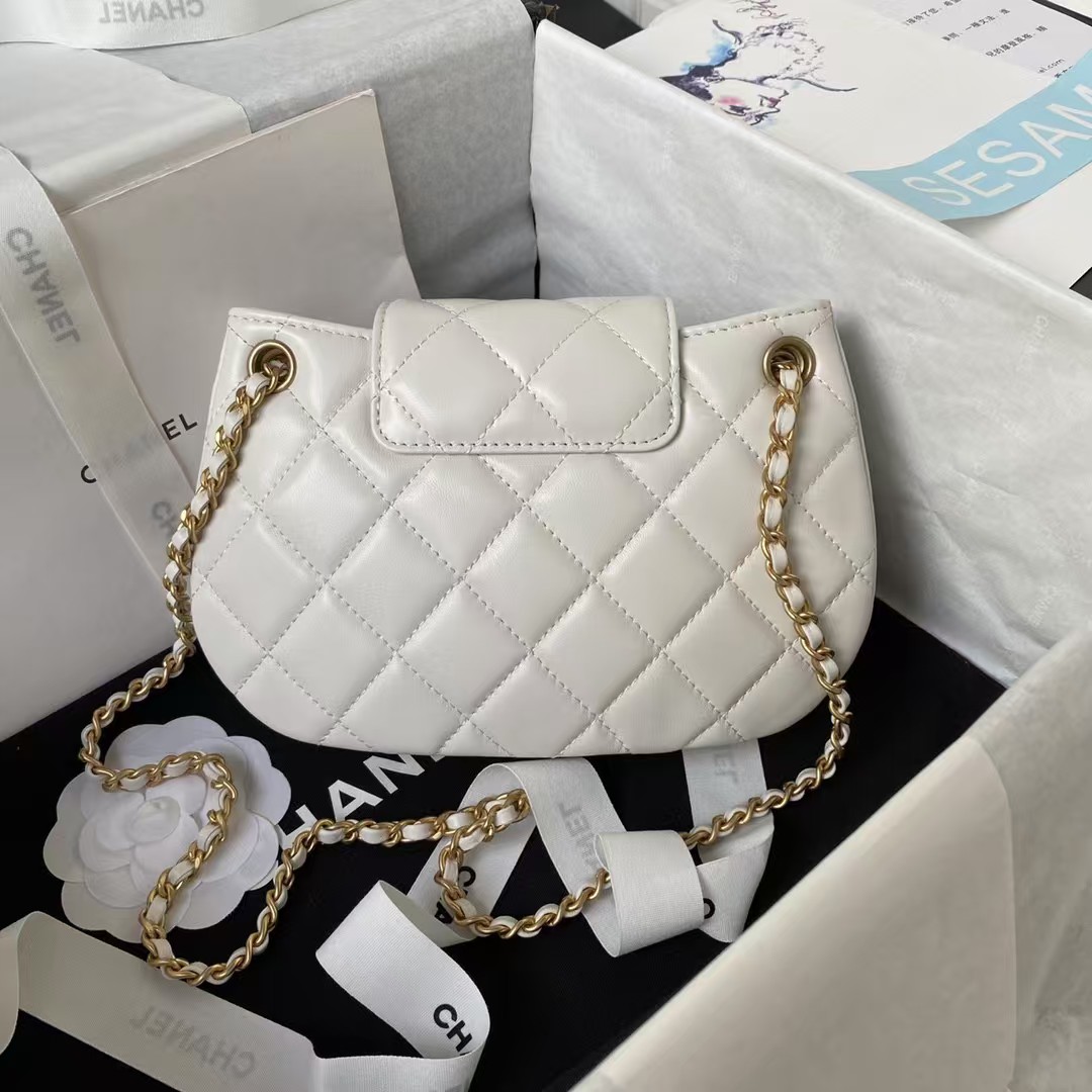 Replicate Chanel 24C Vintage Logo Small Quilted Lambskin Shoulder Bag AS4609 White(1:1 replica)