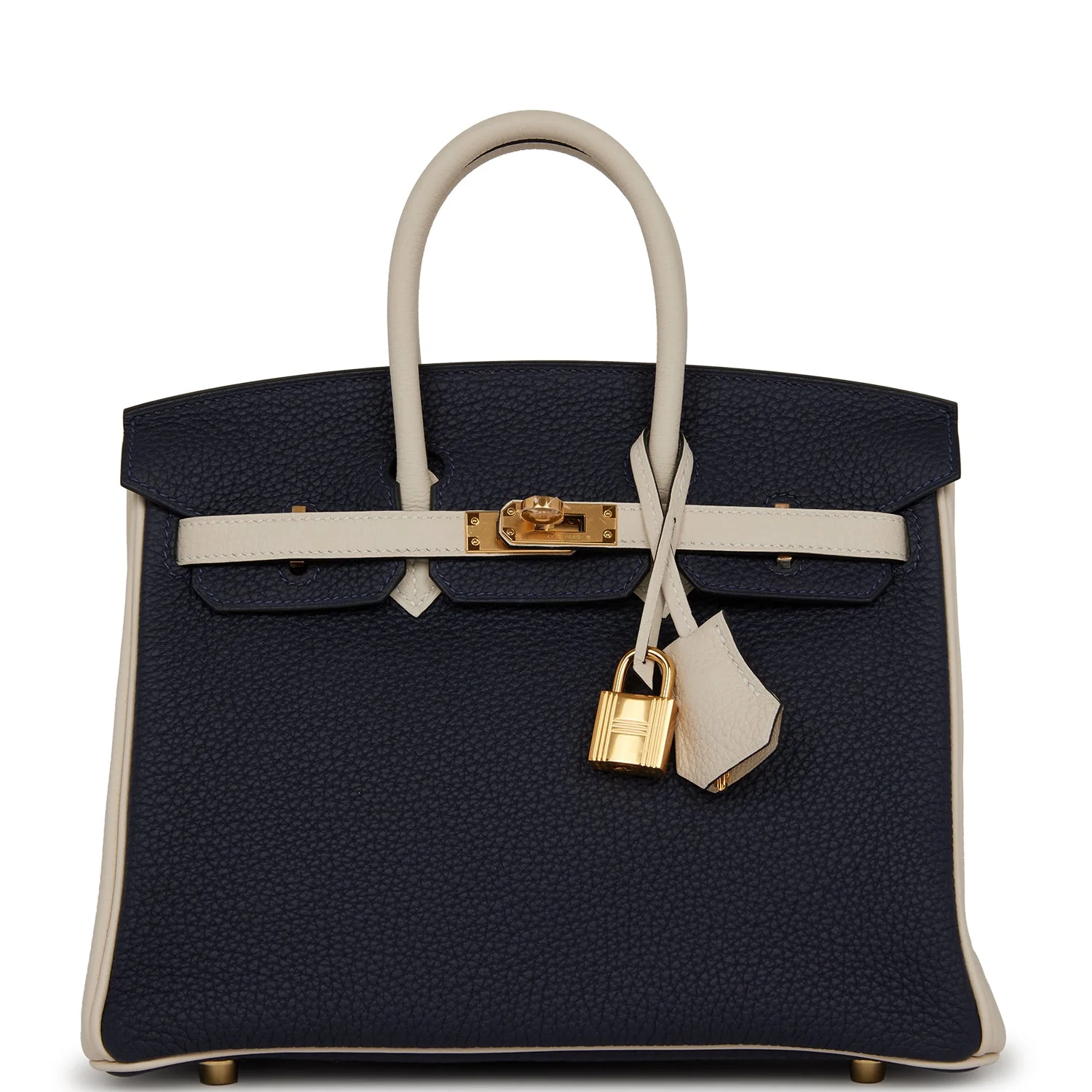 Replicate Hermes Special Order (HSS) Birkin 25 Bleu Nuit and Craie Togo Gold Hardware(1:1 replica)