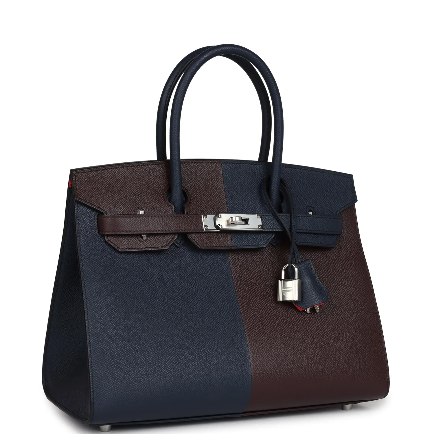 Replicate Hermes Casaque Birkin Sellier 30 Rouge Sellier and Bleu Indigo Epsom Palladium Hardware(1:1 replica)