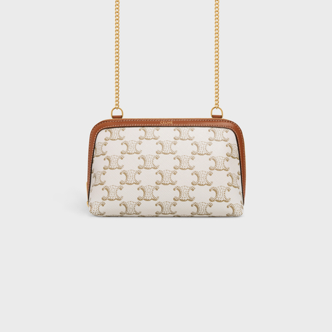 Replicate CLUTCH WITH CHAIN IN TRIOMPHE CANVAS AND LAMBSKIN WHITE/TAN(1:1 replica)