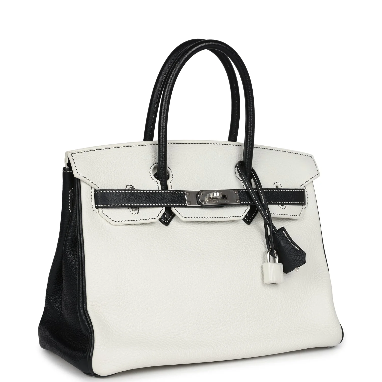 Replicate Hermes Special Order (HSS) Birkin 30 White and Black Clemence Palladium Hardware(1:1 replica)