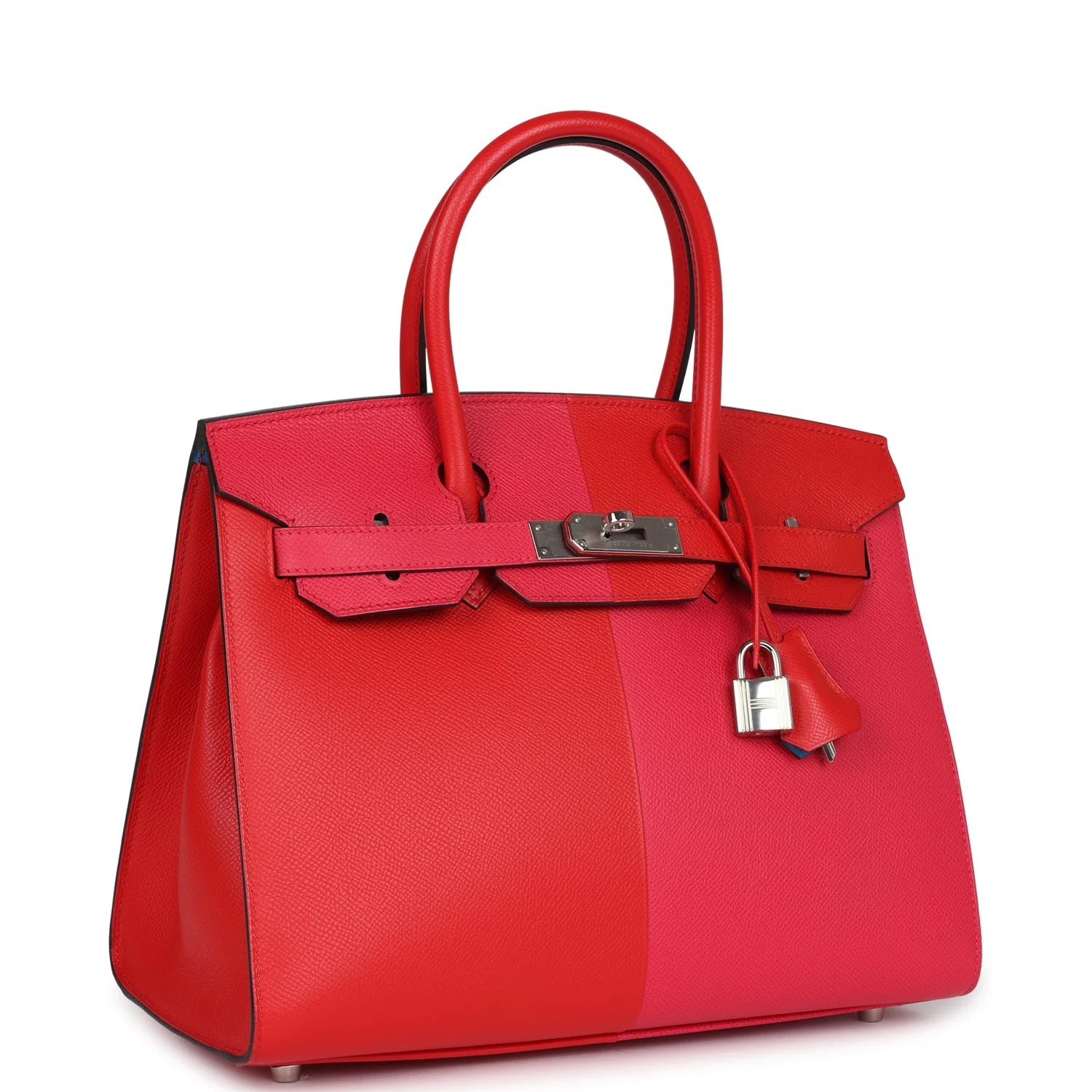 Replicate Hermes Casaque Birkin 30 Rouge De Coeur, Rose Extreme and Bleu Zanzibar Epsom Palladium Hardware(1:1 replica)