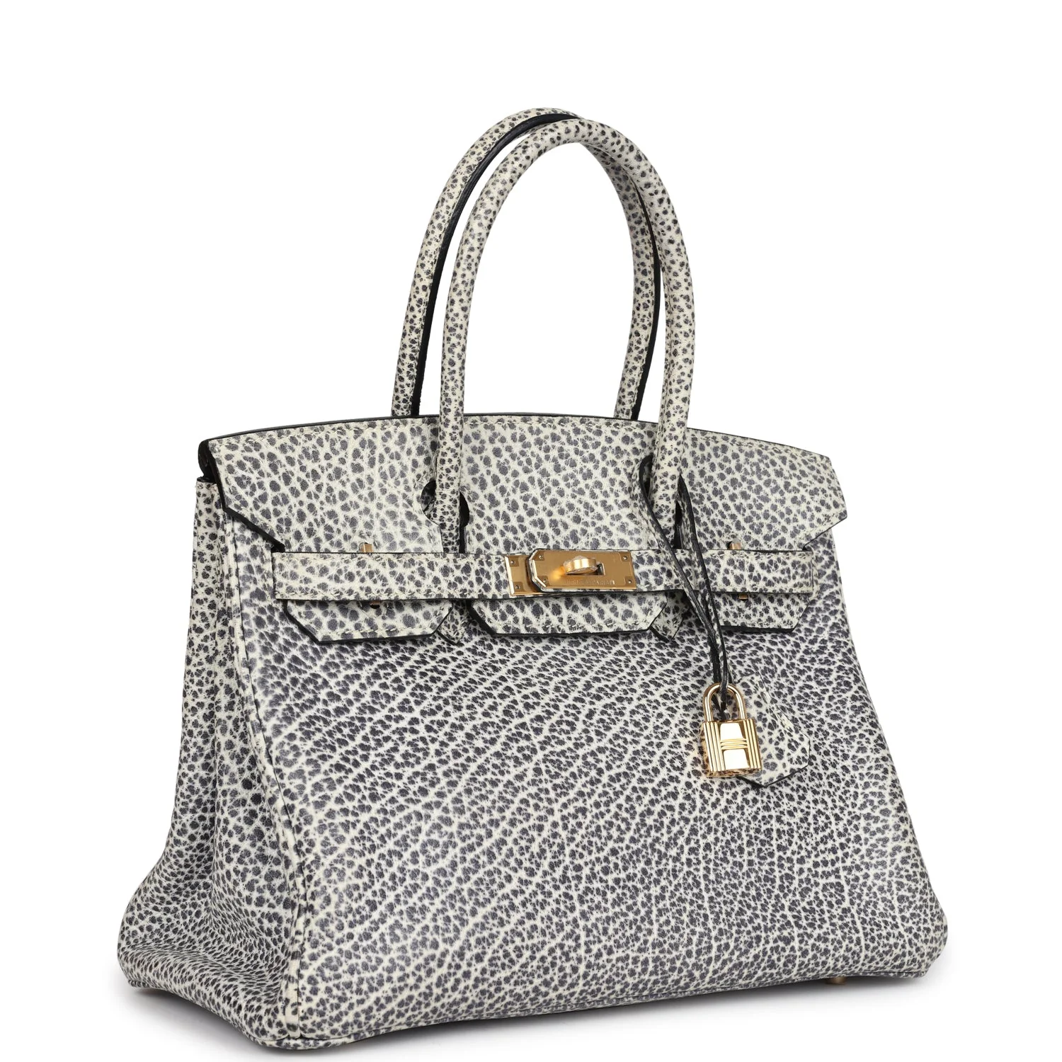 Replicate Vintage Hermes Birkin 30 White Dalmatian Buffalo Gold Hardware(1:1 replica)