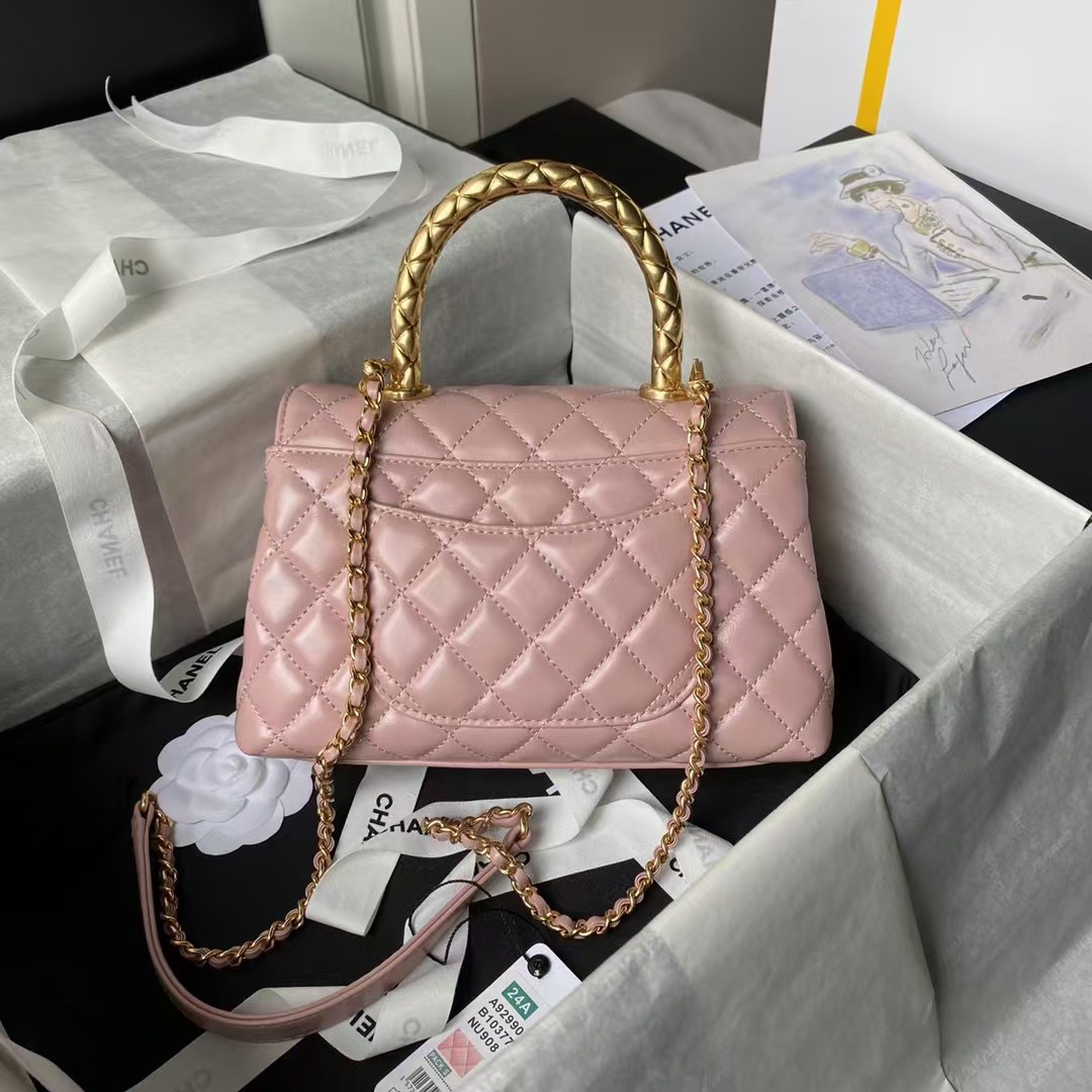 Replicate Chanel A92990 Small Flap Bag With Top Handle Shiny Calfskin Pink(1:1 replica)