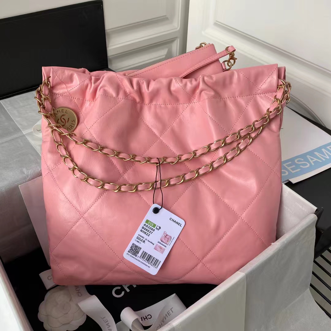 Replicate Chanel 22 AS3260 Small Bag Pink Calfskin Gold Hardware(1:1 replica)