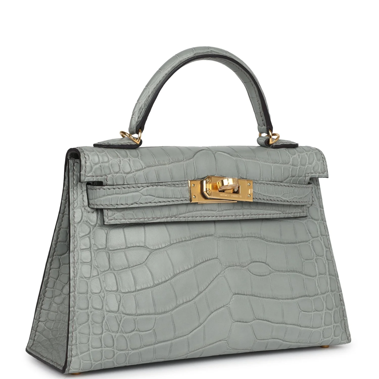 Replicate Hermes Kelly Sellier 20 Gris Ciment Matte Alligator Gold Hardware(1:1 replica)