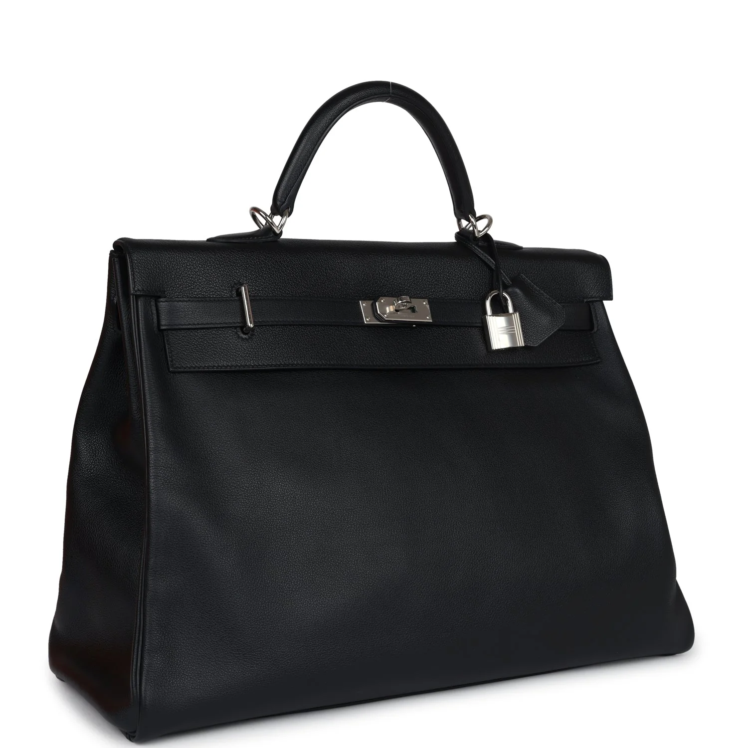 Replicate Hermes Kelly Voyage 50 Black Evercolor Palladium Hardware(1:1 replica)