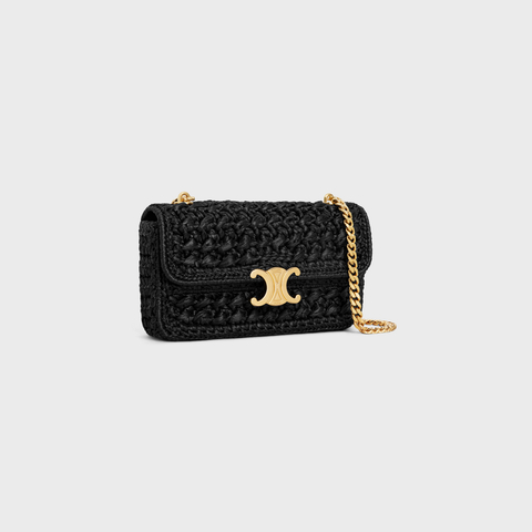 Replicate CHAIN SHOULDER BAG CLAUDE IN RAFFIA EFFECT TEXTILE BLACK(1:1 replica)