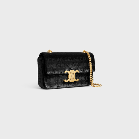 Replicate CHAIN SHOULDER BAG CLAUDE IN SEQUINS WITH CELINE ALL-OVER BLACK(1:1 replica)