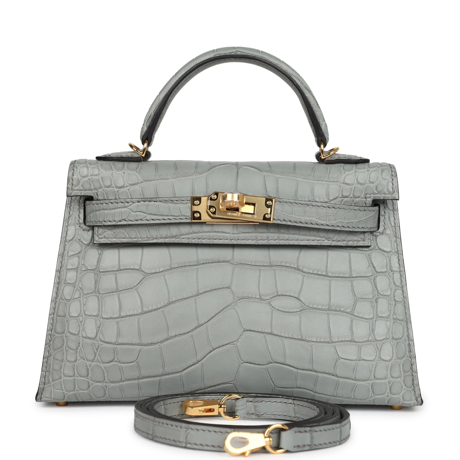 Replicate Hermes Kelly Sellier 20 Gris Ciment Matte Alligator Gold Hardware(1:1 replica)