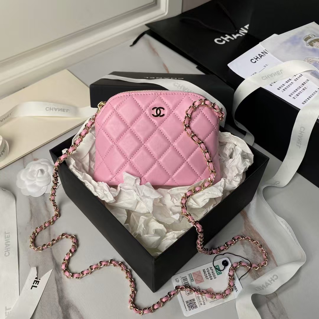 Replicate Chanel 24S AP4000 Mini Clutch with Chain Crossbody Bag Pink Caviar Light Gold Hardware(1:1 replica)