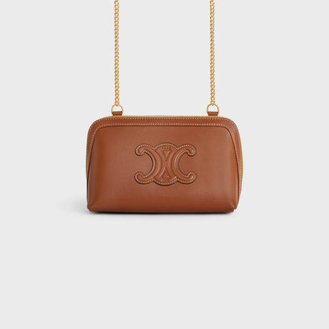 Replicate CLUTCH ON CHAIN CUIR TRIOMPHE IN SMOOTH CALFSKIN TAN(1:1 replica)
