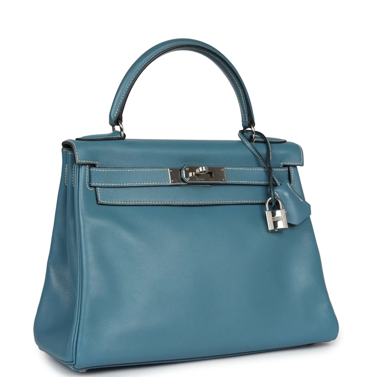 Replicate Vintage Hermes Kelly Retourne 28 Blue Jean Gulliver Palladium Hardware(1:1 replica)