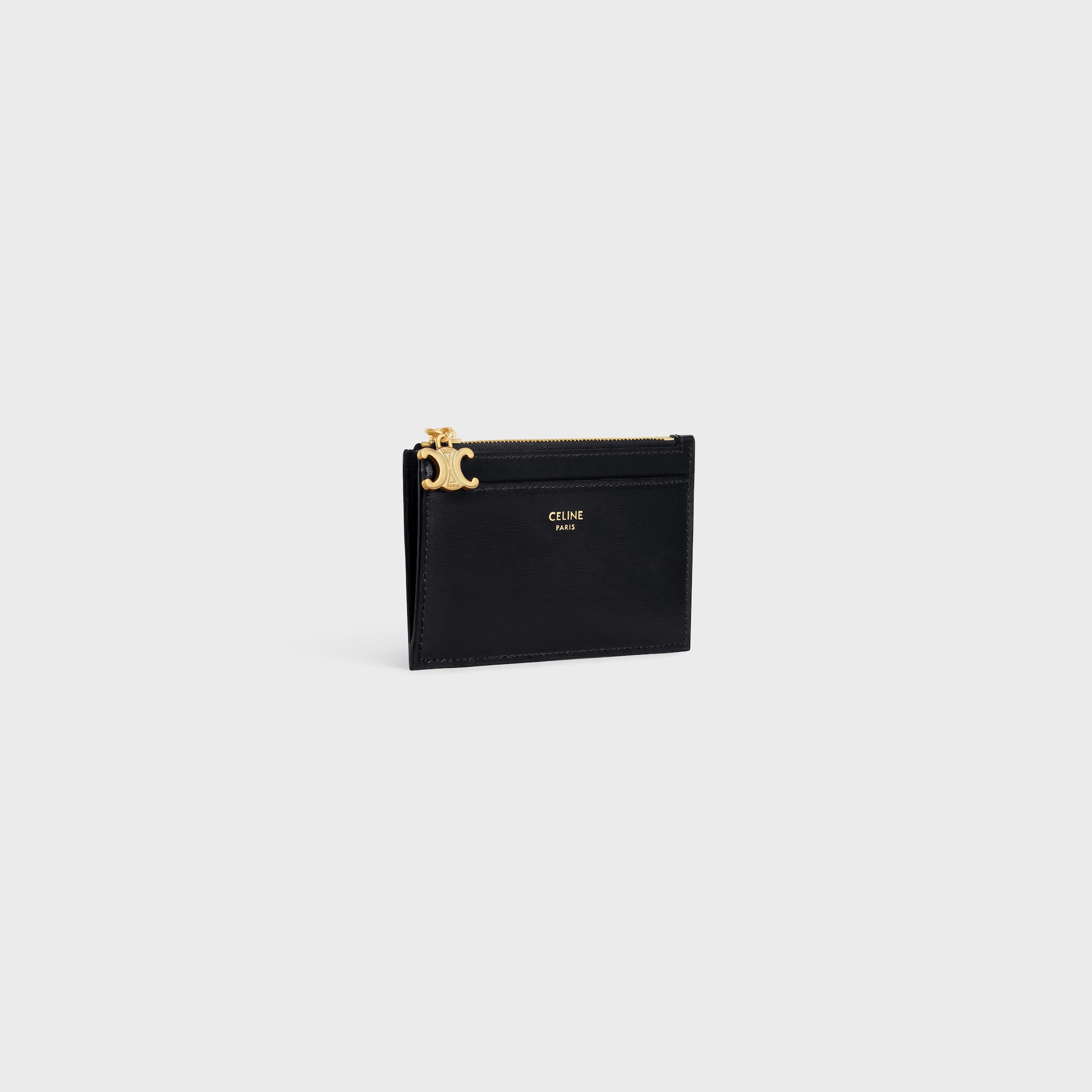 Replicate ZIPPED CARD HOLDER TRIOMPHE CHARMS IN SHINY CALFSKIN BLACK(1:1 replica)