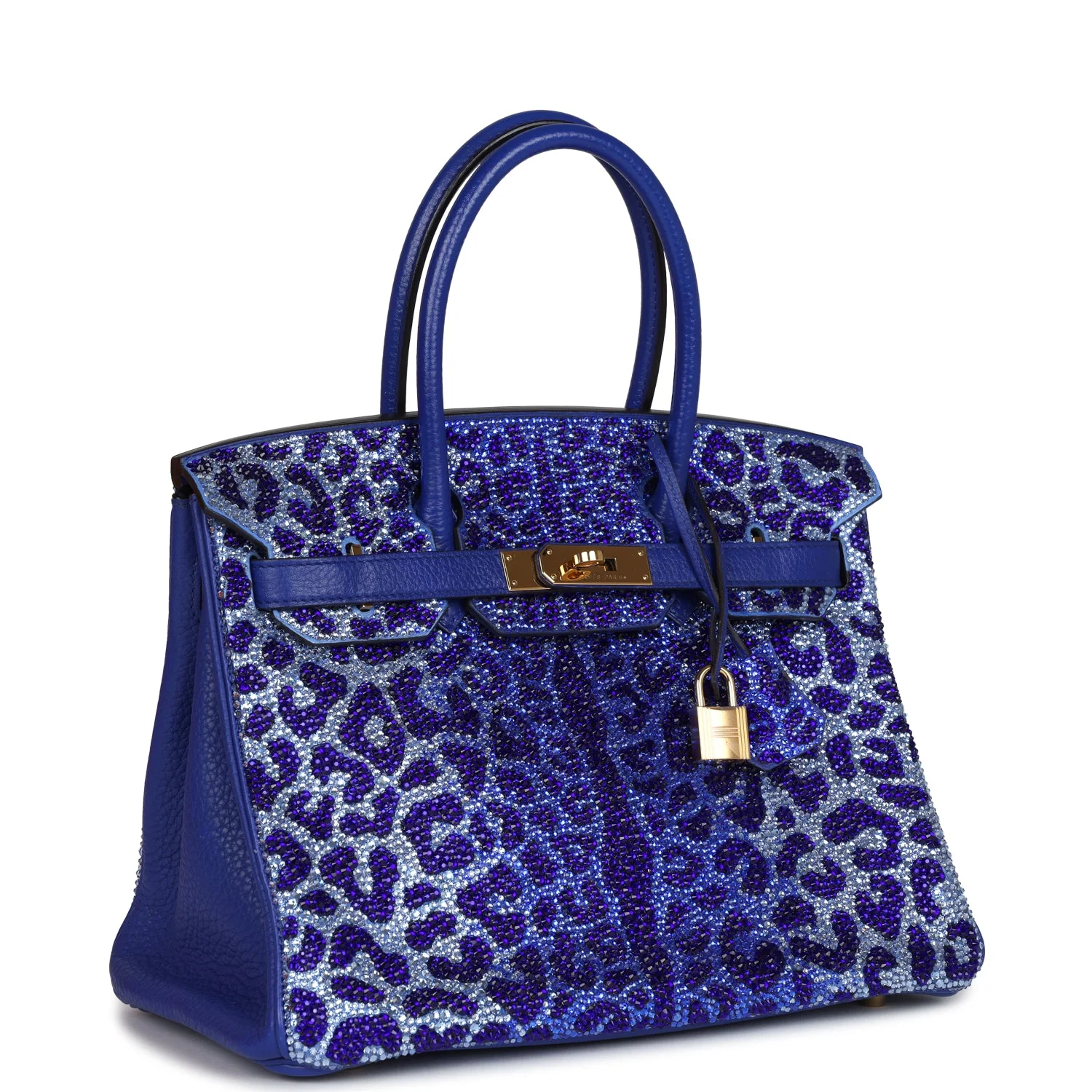 Replicate Custom Leopard Swarovski Crystal Hermes Birkin 30 Bleu Electric Togo Gold Hardware(1:1 replica)